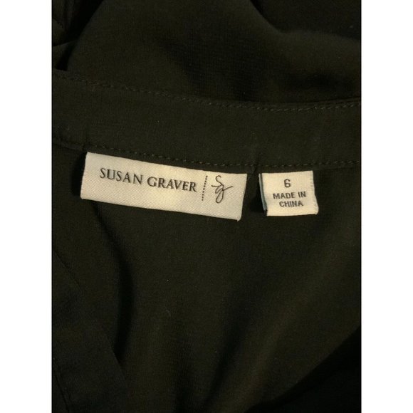 Susan Graver Black Long Sleeve Tunic Blouse Size 6 Roll Tab Sleeves‎ V Neck - Picture 6 of 6